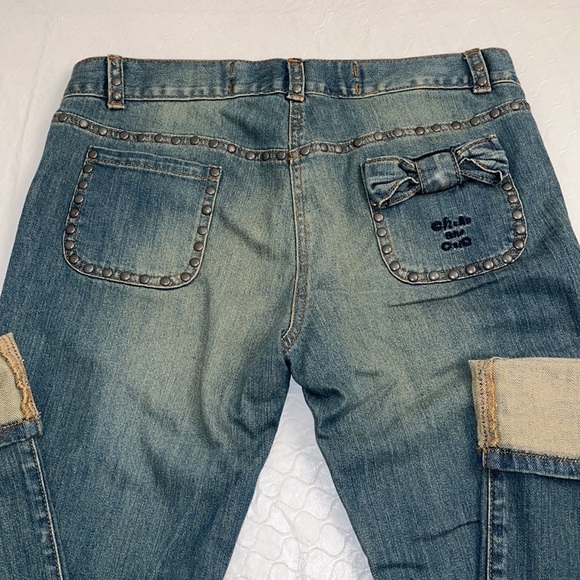 Moschino Cheap and Chic distressed studded cuffed straight blue jeans 10 - Picture 12 of 14